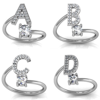 Aifei ใหม่ แหวนแฟชั่น ลายตัวอักษรภาษาอังกฤษ 26 ตัว สไตล์เกาหลี เรียบง่าย พร้อมแหวนเปิด -JH01