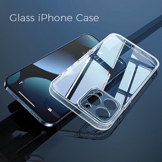 เคสกระจกนิรภัย แบบใส นิ่ม กันตก สําหรับ iPhone 13 12 11 Pro Max
