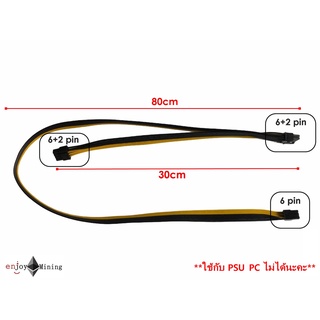 ภาพขนาดย่อของสินค้า(ส่งในไทย) สาย PCIe 6 PIN to Dual 8 PIN (6+2) + 8 PIN (6+2) ยาว80 30เซน สายไฟอย่างดี 18awg หมายเหตุ