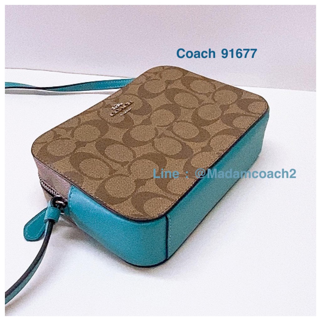 พร้อมส่ง-ของแท้-coach-91677-mini-camera-bag-signature-canvas-khaki-aqua