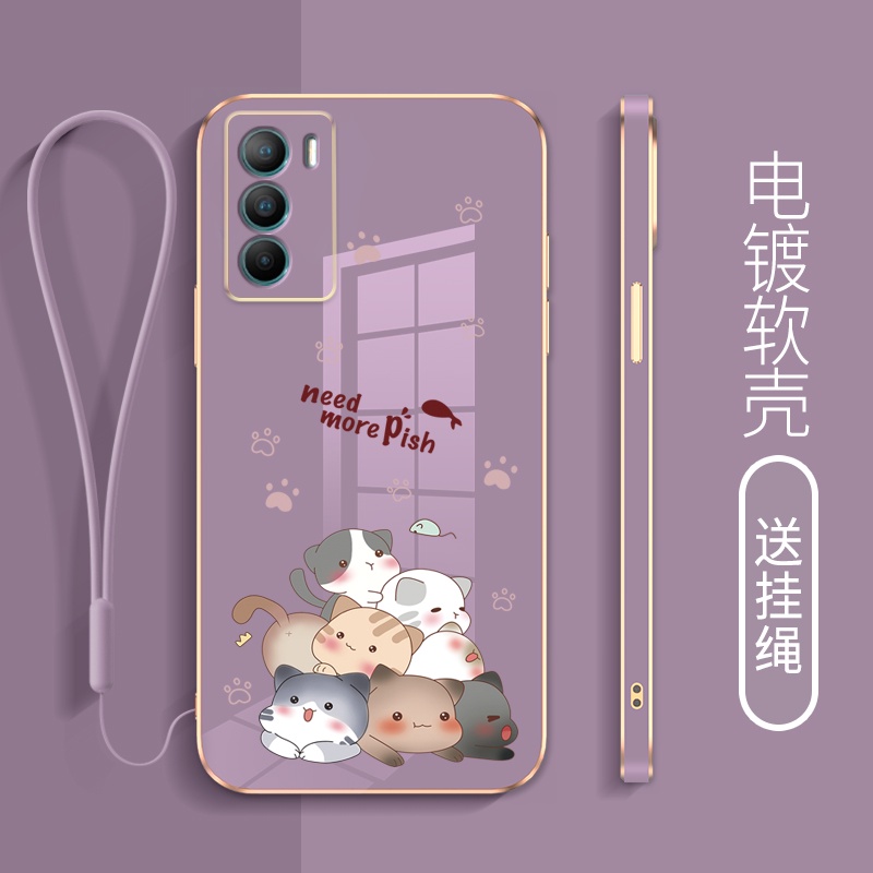 ใหม่-เคสโทรศัพท์มือถือ-ขอบตรง-กันรอยกล้อง-ลายการ์ตูนแมว-พร้อมสายคล้อง-สําหรับ-samsung-a13-a33-a73-a53-a03s-a21s