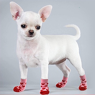 ถุงเท้าผ้าฝ้ายถัก แบบนิ่ม กันลื่น ให้ความอบอุ่น สําหรับสัตว์เลี้ยง สุนัข จํานวน 4 ชิ้น ต่อชุด