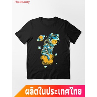 เสื้อยืดผ้าฝ้ายพิมพ์ลายขายดี TheBeauty 2022 แมว น่าสนใจ น่ารัก  Space Cat Essential T-Shirt คอกลม แฟชั่น  ผ้าฝ้ายแท้ เสื