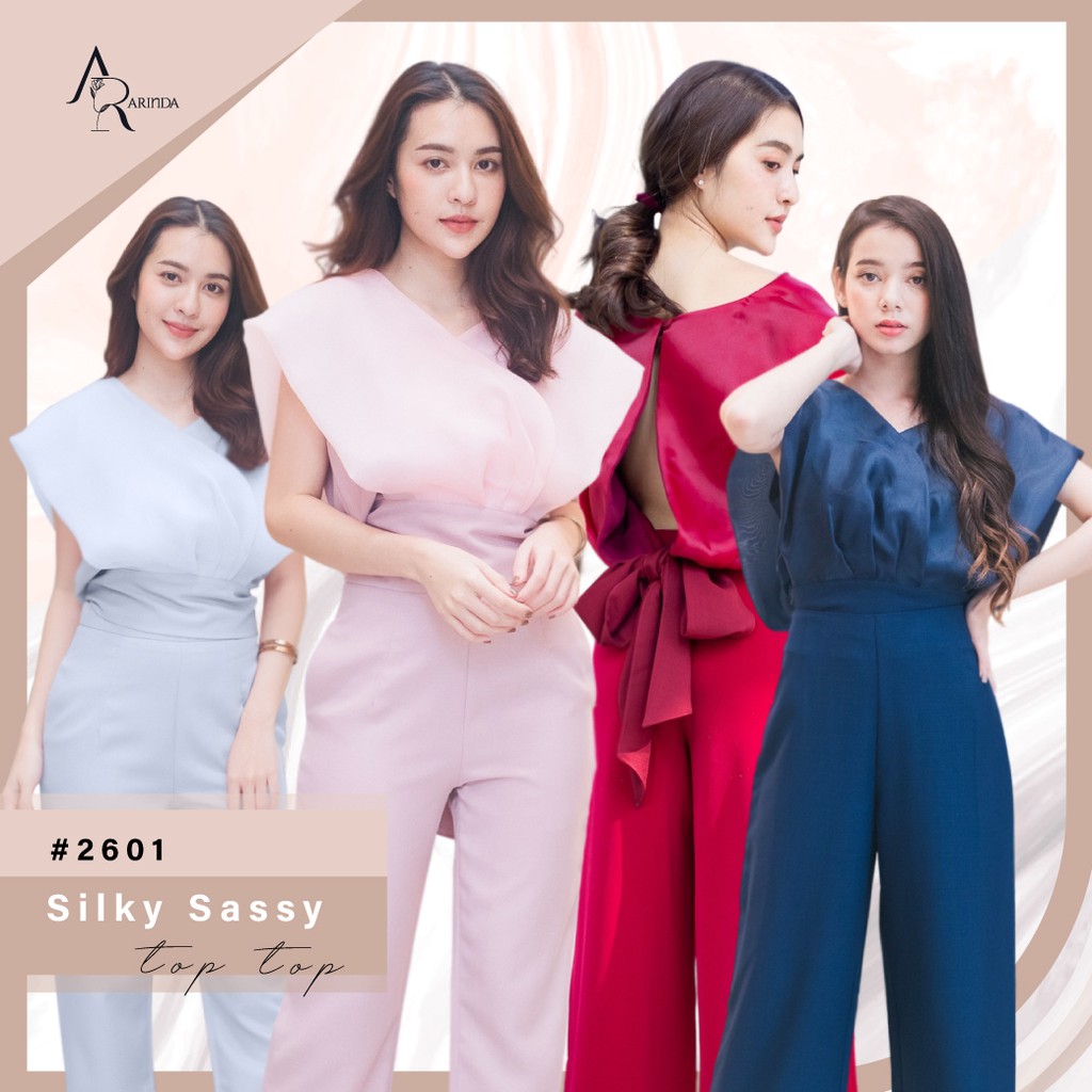 arinda-silky-sassy-top-2601-เสื้อทรงอกไขว้-ผ่าด้านหลัง-แต่งโบว์ตรงชายเสื้อด้านหลัง