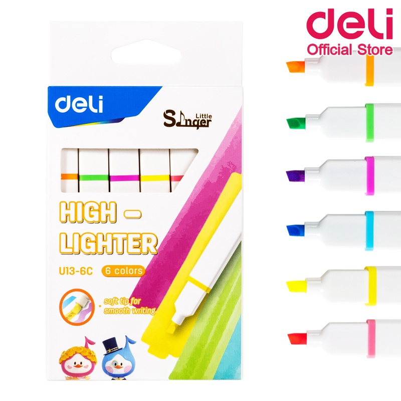 deli-u13-6c-highlighter-ปากกาเน้นข้อความหัวตัด-แพ็ค-6-แท่ง-6-สี-ขนาด-1-3-5mm-เครื่องเขียน-ชุดไฮไลท์-ไฮไลท์-ปากกาไฮไลท์