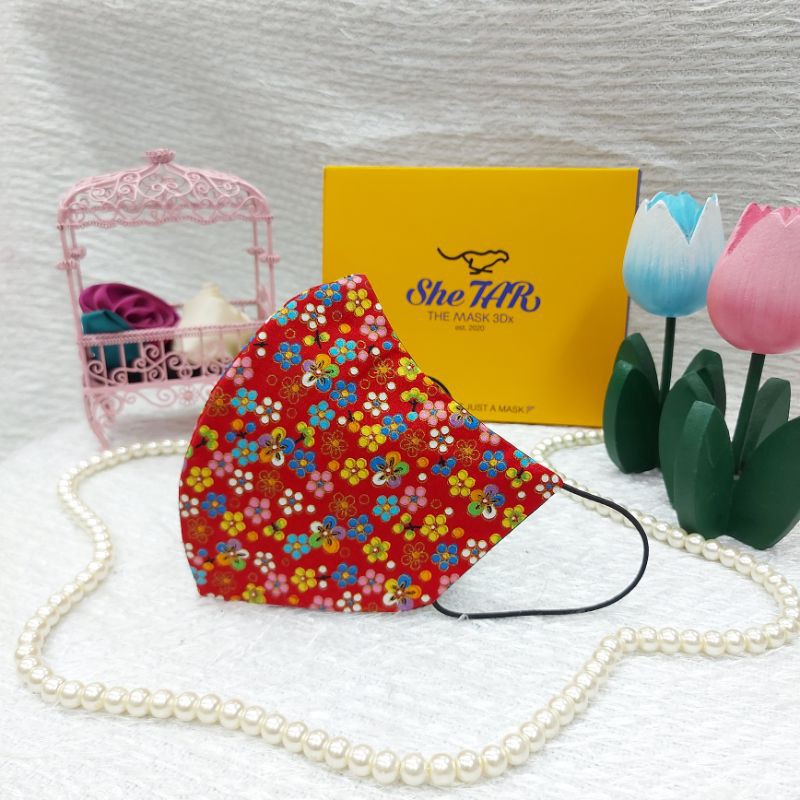 Shetar Mask แมสผ้า หน้ากากผ้าคอตตอน ซาตินพิมพ์ทอง(ญี่ปุ่น) ลายดอก ...