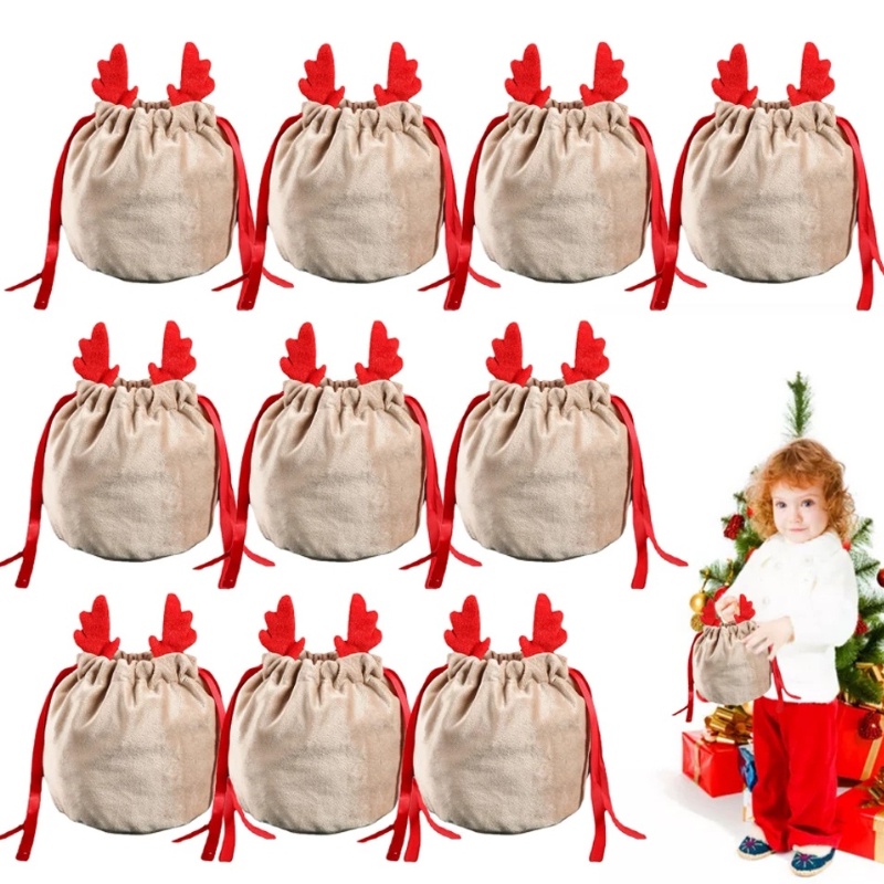 ถุงผ้ากํามะหยี่-ลายกวางเรนเดียร์-คริสต์มาส-พร้อมเชือกสีแดง-สําหรับใส่ขนมหวาน-ของขวัญ-ตกแต่งเทศกาลเด็ก