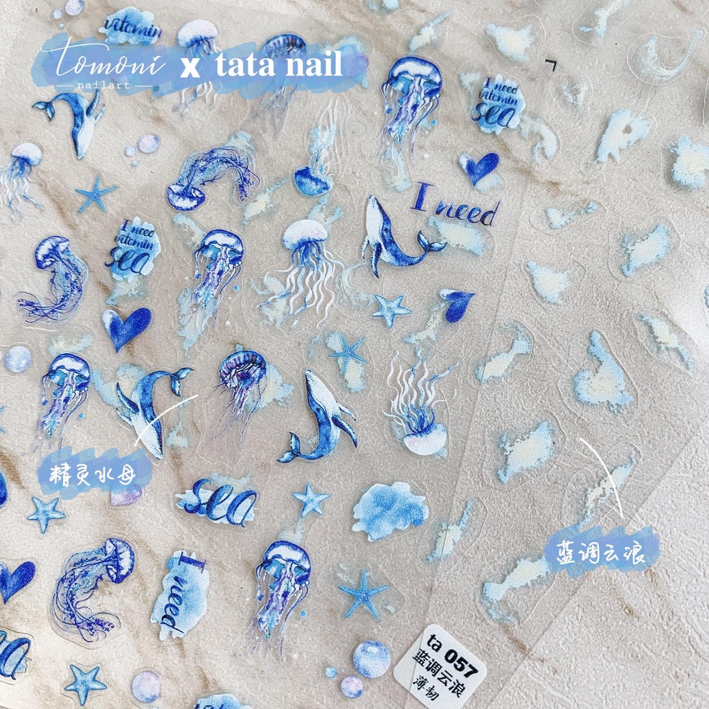 coral-sea-สติกเกอร์ติดเล็บ-ลายแมงกะพรุน-ปลาวาฬ-สไตล์ญี่ปุ่น-แบบบาง