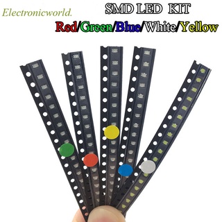 ไดโอดไฟ LED SMD 0402 0603 0805 5 สี 100 ชิ้น/ชุดสีแดง/เขียว/เขียว/ฟ้า/ขาว