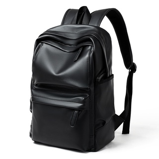 กระเป๋าเป้สะพายหลัง กระเป๋านักเรียน หนัง PVC กันน้ํา แฟชั่นสําหรับผู้ชาย กระเป๋าเป้สีดำ