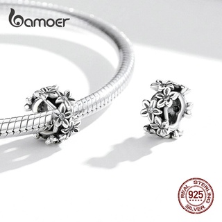 Bamoer sterling silver 925 vintage flower bead lace heart spacer pattern charm for unique female DIY bracelet making gift SCC1938