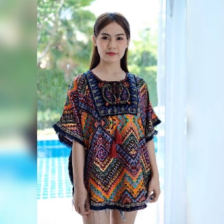 [BAHANMEI] เสื้อยิปซีแขนปล่อยใส่สบาย ผ้านิ่ม มีเชือกผูกปรับระดับ