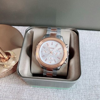 🎀 (สด-ผ่อน) นาฬิกาฟอสซิล สีทูโทน Rosegold หน้าปัด สีเงิน BQ2591 ขนาด 45มิล Windfield Multifunction Two-Tone Stainless