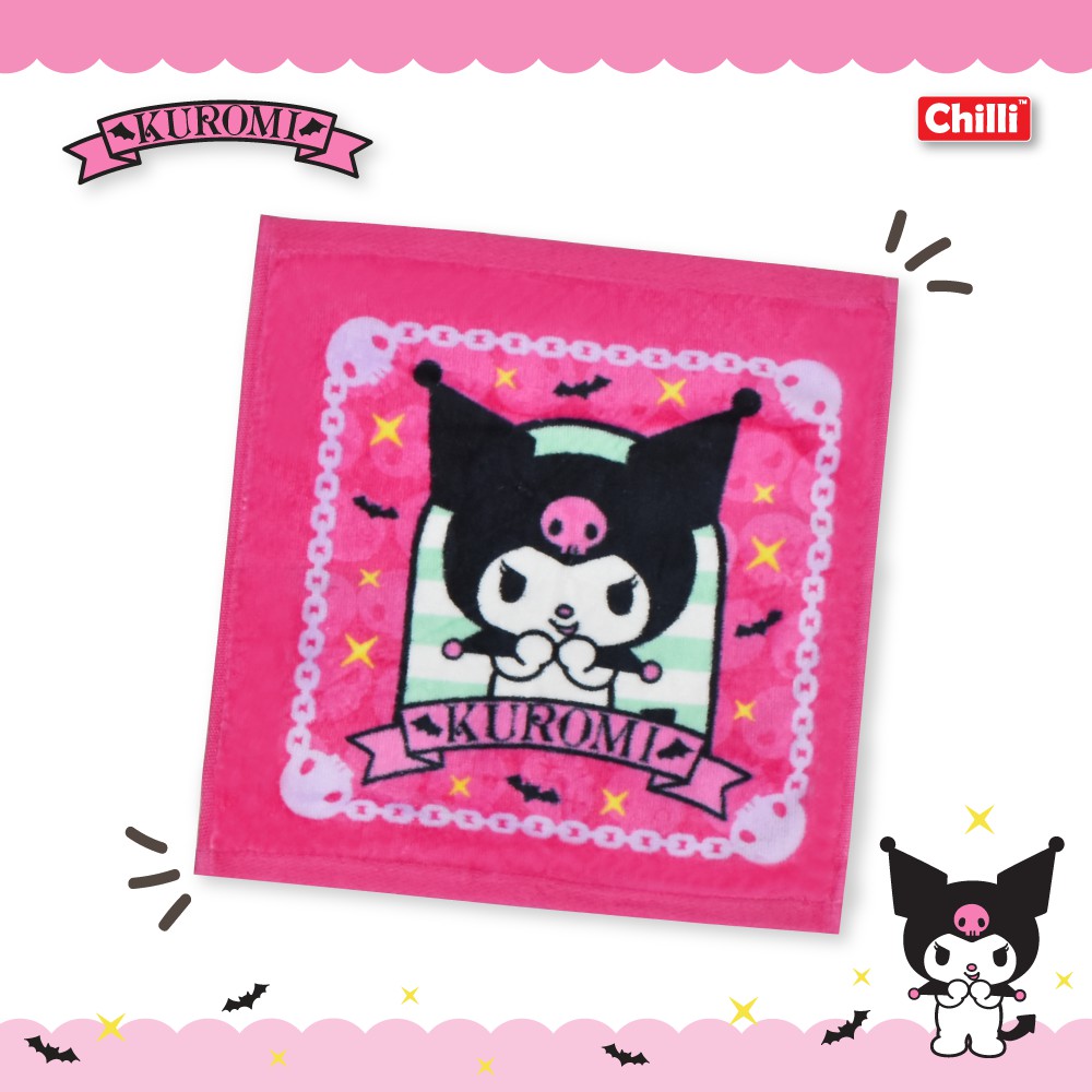 ของแท้-100-sanrio-ผ้าขนหนูเช็ดหน้า-kuromi-ku-1703-ขนาด-12-12-นิ้ว-30-30-ซม