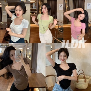 1LDK🌈พร้อมส่ง🌈เสื้อยืดแขนสั้น เสื้อผ้าแฟชั่นผู้หญิง ไหล่ตัด เนื้อผ้าใส่สบาย(209)