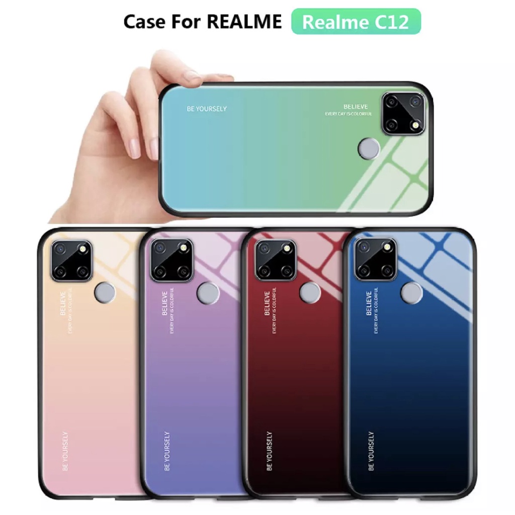 case-realme-c12-เคสเรียวมี-เคสกระจก-เคสเงาไล่สี-ขอบนิ่ม-tpu-case-เคสกระจกไล่สี-สินค้าใหม่-realme-c12