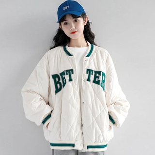 เสื้อแจ็กเก็ตเบสบอล ผ้าฝ้าย แบบหนา ทรงหลวม พิมพ์ลายตัวอักษร สไตล์เกาหลี แฟชั่นฤดูหนาว สําหรับนักเรียน 2022