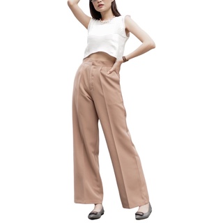 พร้อมส่ง🧡 กางเกงเอวสูงขากระบอกกลาง (JN) สีโอวัลติน ผ้าเปเป้ญี่ปุ่น