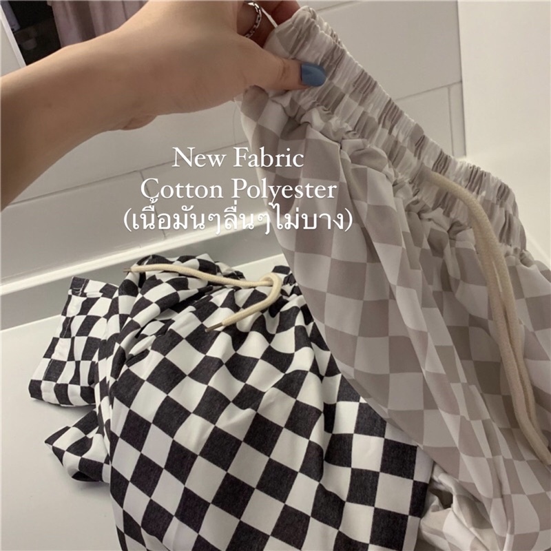 cpjgirlxx-hometown-checker-pants-2colors-new-fabric-กางเกงตารางเอวยืดผ้าแคนวาส