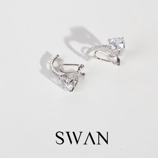 สินค้า SWAN - Oversize Diamond Cuff ต่างหูหนีบเงินแท้ ไม่ต้องเจาะ ฝังเพชรคิวบิกเซอร์โคเนีย cubic zirconia
