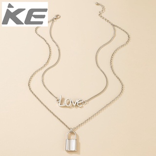 Popular Jewelry Gothic LOVE Necklace Lock Love Hollow Pendant Plaid Chain Necklace Women for g