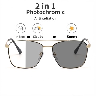 แว่นตากันแดด กรอบโลหะ ป้องกันรังสียูวี โฟโตโครมิก สําหรับผู้หญิง และผู้ชาย