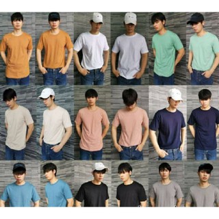 เสื้อยืดสีพื้นผ้าคอตตอน.คอมป์.32.100% ใส่เป็นคู่.ก็น่ารักมากก.ผ้าทรงดีคอสวย ไม่ย้วย  ไชต์ S.M. L. XL.