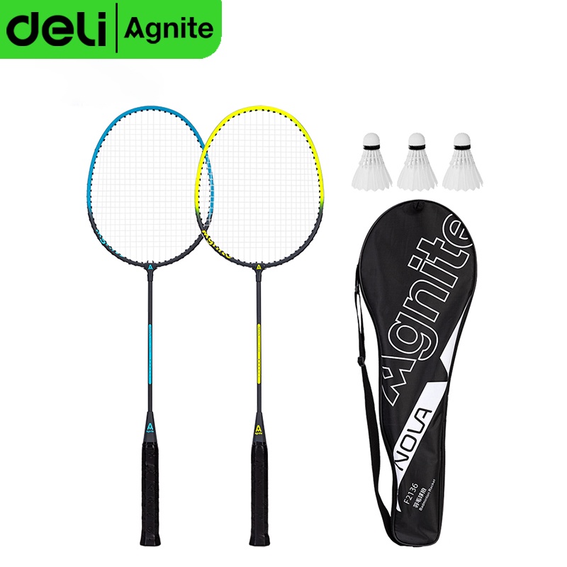 ภาพหน้าปกสินค้าDeli Agnite ไม้แบดมินตัน แพคคู่ (2 อัน) แถมกระเป๋าใส่ไม้แบด แถมลูกขนไก่พลาสติก 3 ชิ้น ออกกําลังกาย Badminton racket