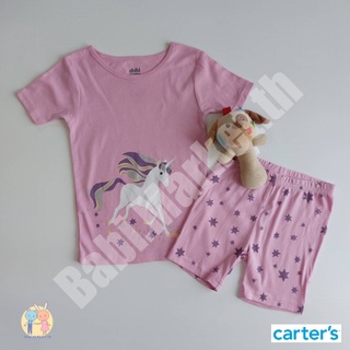 เซตเด็กหญิงเสื้อยืดม่วงลายยูนิคอร์น กางเกงขาสั้น แบรนด์คาร์เตอร์ (Carters) ของใหม่