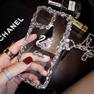 เคสโทรศัพท์มือถือ แบบใส ลายหงส์ ประดับเพชรเทียม สําหรับ OPPO A16 A55 A15 A15s A95 A74 5G A54 A53 A33 A52 A92 A91 A31 A9 A5 2020 A7 A5s A12 A11k A3s A1k