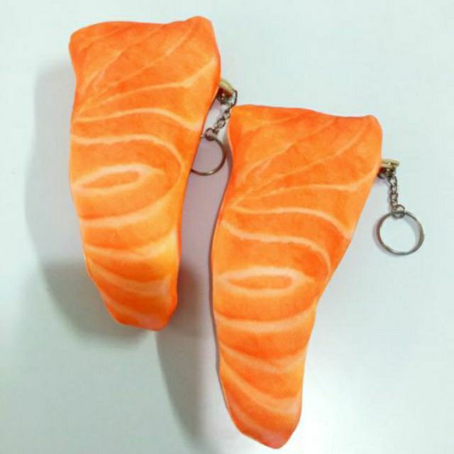 พวงกุญแจซาชิมิแซลมอน-สีส้มสดใส-คนรักปลาส้ม-เป็นของชำร่วยแจกลูกค้าสำหรับงานเปิดร้านใหม่-เปิดตัวสินค้าใหม่