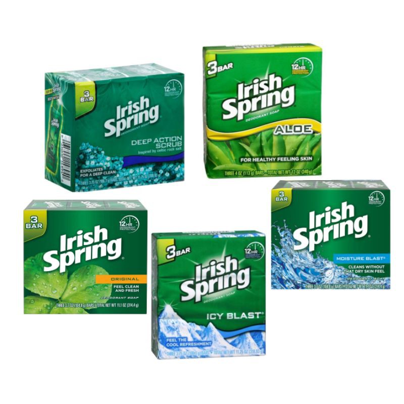 Irish Spring Soap 340 g. (3ก้อน) สบู่อาบน้ำกลิ่นหอมสดชื่น ระงับกลิ่นกาย