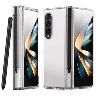 เคส Samsung Galaxy Z Fold 4 พร้อมช่องใส่ปากกา S ฝาครอบด้านหน้าแบบเต็มพร้อมบานพับกระจกนิรภัย สําหรับ Z Fold 3 เคสแข็ง