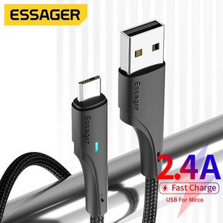 Essager 2.4A LED ไมโคร USB สายชาร์จอย่างรวดเร็ว สําหรับสายชาร์จโทรศัพท์ Android