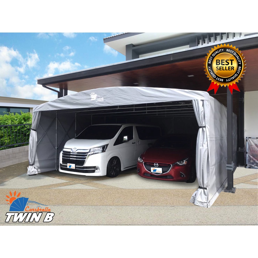 เต็นท์จอดรถสำเร็จรูป-โรงจอดรถ-carsbrella-รุ่น-twin-b-สำหรับจอดรถยนต์-ป้องกันแสงแดด-ฝุ่น-ฝน