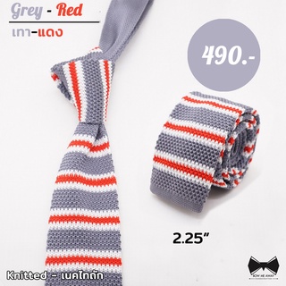 เนคไทถักสีเทาสลับแดง - Grey&amp;Red Knitted tie