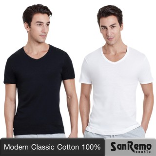 ภาพหน้าปกสินค้าSanremo Modern Classic แซนรีโม เสื้อยืดผู้ชาย เสื้อยืด คอวี แขนสั้น Cotton นุ่มสบาย ระบายเหงื่อดี สีขาว สีดำ NIS-SCT3 ซึ่งคุณอาจชอบราคาและรีวิวของสินค้านี้