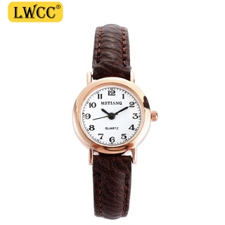 LWCC นาฬิกาข้อมือ สายหนัง ทรงกลม แฟชั่นเรโทร สไตล์เกาหลี สําหรับผู้หญิง นาฬิกาข้อมือ