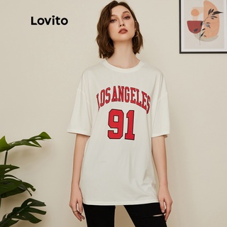 เสื้อสีขาว - Lovito Preppy Letter เสื้อคอกลมแขนสั้นขนาดใหญ่สําหรับผู้หญิงแฟชั่นฤดูร้อนเสื้อยืดสไตล์