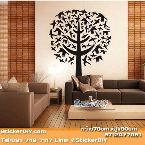 sale-transparent-wall-sticker-สติ๊กเกอร์ติดผนัง-black-bird-tree-กว้าง70cm-xสูง80cm