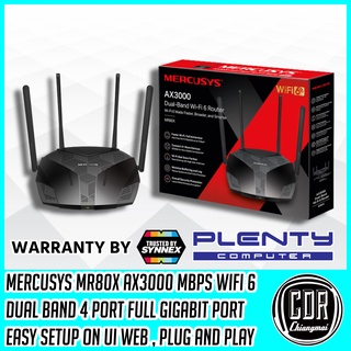 Router Mercusys รุ่น MR80X เราเตอร์ไวไฟ WiFi 6 (ไม่รองรับการใส่ซิม) AX3000 Dual-Band WiFi 6 Router (รับประกันศูนย์ 1 ปี)