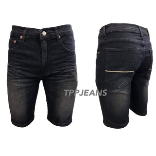 สินค้า JEANSEXPRESS Men\'s Shorts ยีนส์ขาสั้นชายสีดำฟอก ผ้ายืด สวมใส่สบาย ยาว19-21นิ้วเหนือเข่า เป้าซิป Size28-36
