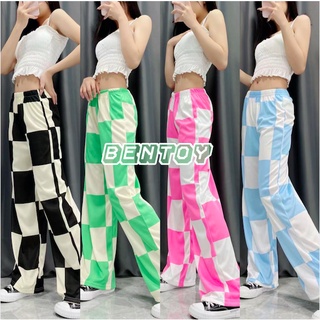Bentoy  (9633)  *พร้อมส่ง*กางเกงขายาวเอวยืด ลายสก็อต ขาบาน  ใส่สบายมาก