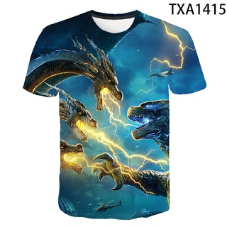 เสื้อยืดแขนสั้น พิมพ์ลายการ์ตูนอนิเมะ Godzilla แฟชั่นฤดูร้อน สําหรับเด็กผู้ชาย และเด็กผู้หญิง