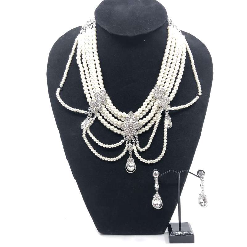 vintage-jewelry-สร้อยคอไข่มุกฝ่ายเจ้าสาวย้อนยุคมุกเทียมเพชรต่างหูสร้อยคอชุดpearl-necklace-set