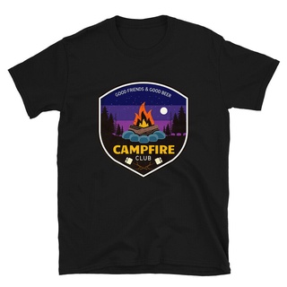 [S-5XL] เสื้อยืดลําลอง แขนสั้น พิมพ์ลาย Campfire Club good friends สําหรับผู้ชาย เหมาะกับการตั้งแคมป์