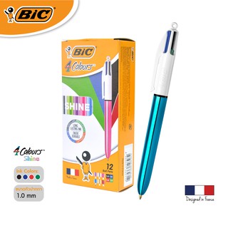 [Official Store] BIC บิ๊ก ปากกา 4 Colours Shine ปากกาลูกลื่น น้ำหมึก4in1 หัวปากกา 1.0 mm.(Blue) จำนวน 12 ด้าม