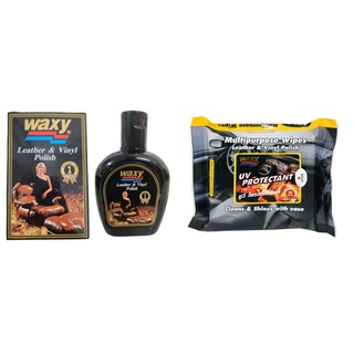 เช็ครีวิวสินค้าน้ำยาเช็ดเคลือบเงาผลิตภัณฑ์หนัง WAXY  น้ำยาขัดเงา เบาะรถยนต์ แว็กซี่ น้ำยาบำรุงรักษาเครื่องหนัง และเคลือบเงา ทิชชู่เปียก