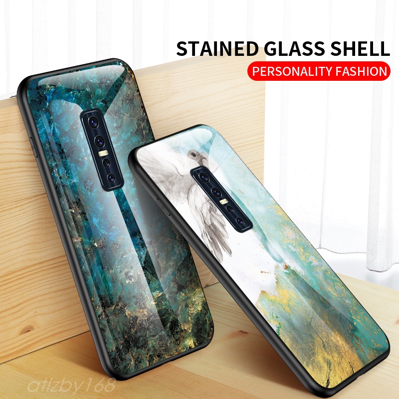 เคสโทรศัพท์แข็งกระจก-vivo-v17-pro-v17pro-phone-case-back-glass-tpu-edge-casing-marble-drawing-shockproof-cover-anti-dirt-and-anti-fingerprint