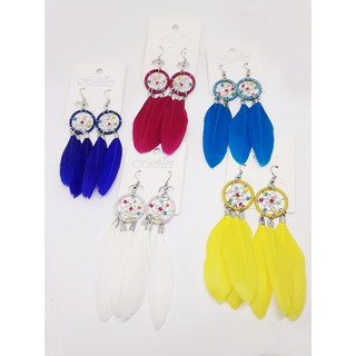 ต่างหูขนนก ตาข่ายดักฝัน dream catcher ต่างหูตาข่ายดักฝัน โบฮีเมียน bohemian ขนนก ต่างหู ต่างหูระย้า